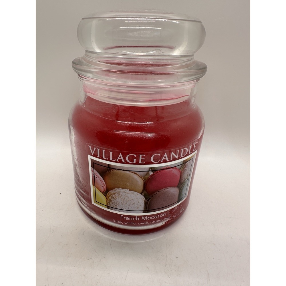 Village Candle French Macaron Medium Glass Jar Candle 2 Wick 16 oz New Unused